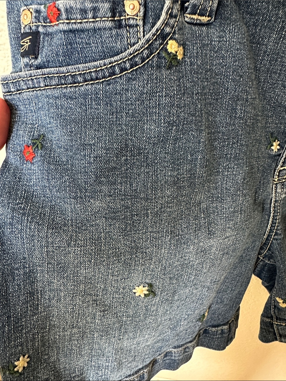 Seven7 Blue Denim Shorts with Multicolor Floral Embroidery - Picture 2 of 4